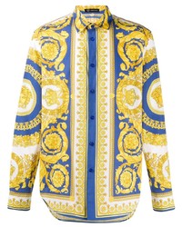 Camicia a maniche lunghe stampata gialla di Versace