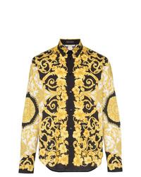 Camicia a maniche lunghe stampata gialla di Versace
