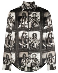 Camicia a maniche lunghe stampata grigio scuro di Edward Crutchley