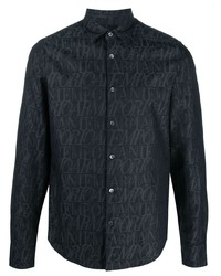Camicia a maniche lunghe stampata grigio scuro di Emporio Armani