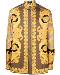Camicia a maniche lunghe stampata marrone chiaro di Versace