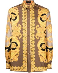 Camicia a maniche lunghe stampata marrone chiaro di Versace