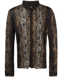 Camicia a maniche lunghe stampata marrone scuro di Versace