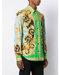 Camicia a maniche lunghe stampata multicolore di Versace