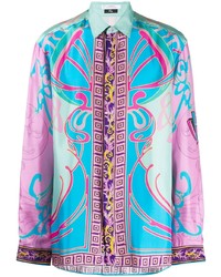 Camicia a maniche lunghe stampata multicolore di Versace Collection