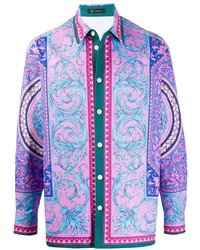 Camicia a maniche lunghe stampata multicolore di Versace