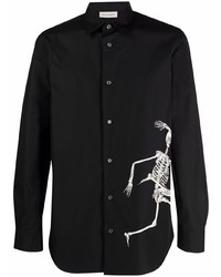 Camicia a maniche lunghe stampata nera e bianca di Alexander McQueen
