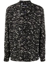 Camicia a maniche lunghe stampata nera e bianca di Dolce & Gabbana