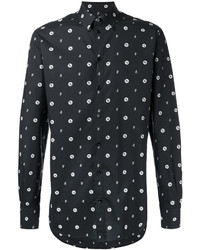 Camicia a maniche lunghe stampata nera e bianca di Dolce & Gabbana