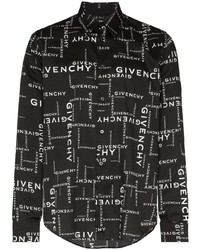 Camicia a maniche lunghe stampata nera e bianca di Givenchy