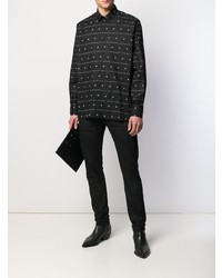 Camicia a maniche lunghe stampata nera e bianca di Saint Laurent