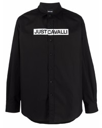 Camicia a maniche lunghe stampata nera e bianca di Just Cavalli