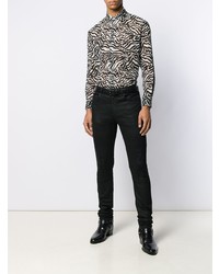Camicia a maniche lunghe stampata nera e bianca di Saint Laurent