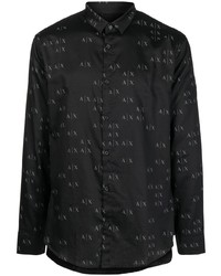 Camicia a maniche lunghe stampata nera di Armani Exchange