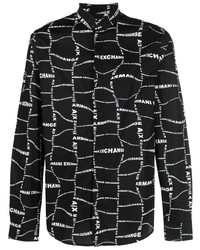 Camicia a maniche lunghe stampata nera di Armani Exchange