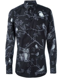 Camicia a maniche lunghe stampata nera di Dolce & Gabbana