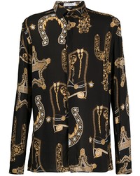 Camicia a maniche lunghe stampata nera di Versace Collection