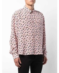Camicia a maniche lunghe stampata rosa di Saint Laurent