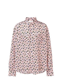 Camicia a maniche lunghe stampata rosa di Saint Laurent