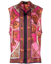 Camicia a maniche lunghe stampata rosa di Versace