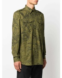 Camicia a maniche lunghe stampata verde oliva di Givenchy