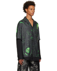 Camicia a maniche lunghe stampata verde oliva di Feng Chen Wang
