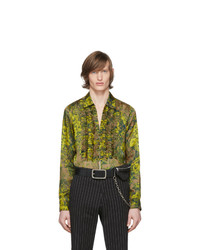 Camicia a maniche lunghe stampata verde oliva di Dries Van Noten