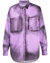 Camicia a maniche lunghe stampata viola chiaro di Moschino