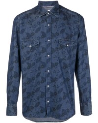 Camicia di jeans a fiori blu scuro di Tintoria Mattei