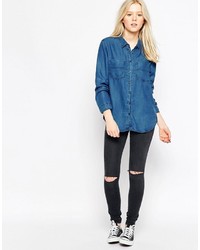 Camicia di jeans blu scuro