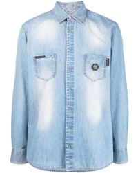 Camicia di jeans con stampa cachemire azzurra di Philipp Plein