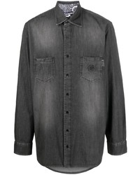 Camicia di jeans con stampa cachemire grigio scuro