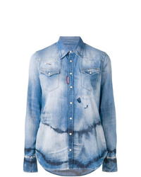 Camicia di jeans effetto tie-dye azzurra di Dsquared2