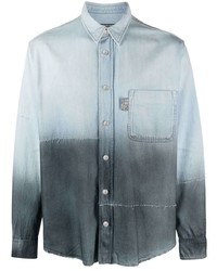 Camicia di jeans effetto tie-dye azzurra di Roberto Cavalli