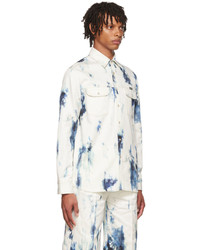 Camicia di jeans effetto tie-dye bianca e blu di Alexander McQueen