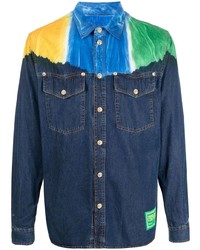 Camicia di jeans effetto tie-dye blu scuro di VERSACE JEANS COUTURE