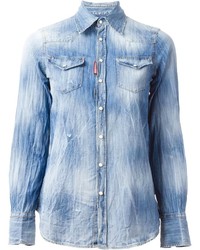 Camicia di jeans lavaggio acido azzurra di Dsquared2