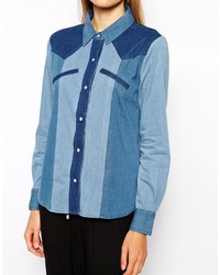 Camicia di jeans patchwork blu