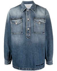 Camicia di jeans ricamata azzurra di Alexander McQueen