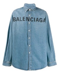 Camicia di jeans ricamata azzurra di Balenciaga
