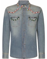 Camicia di jeans ricamata azzurra di Dolce & Gabbana