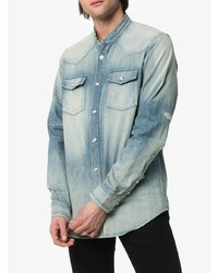 Camicia di jeans ricamata azzurra di Balmain