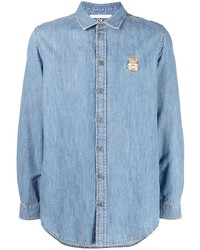 Camicia di jeans ricamata azzurra di Moschino