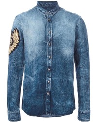 Camicia di jeans ricamata blu scuro di Balmain
