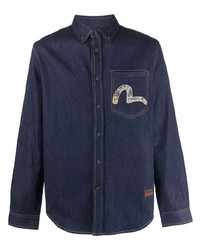 Camicia di jeans ricamata blu scuro di Evisu