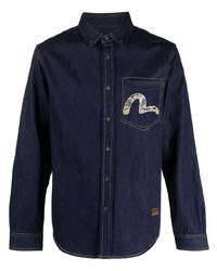 Camicia di jeans ricamata blu scuro di Evisu