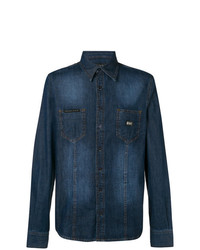 Camicia di jeans ricamata blu scuro di Philipp Plein