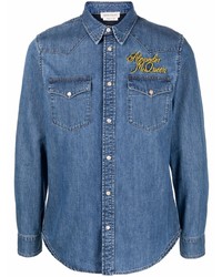 Camicia di jeans ricamata blu di Alexander McQueen