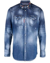 Camicia di jeans ricamata blu di DSQUARED2