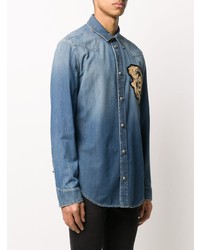 Camicia di jeans ricamata blu di Balmain